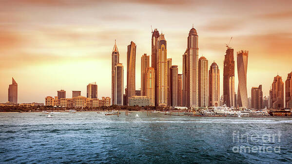 Arab Poster featuring the photograph Beautiful Dubai cityscape by Anna Om