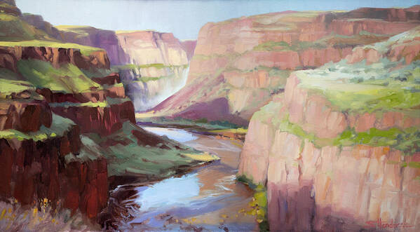 Waterfall Poster featuring the painting Below Palouse Falls by Steve Henderson