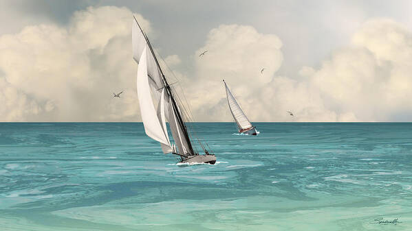 Bluewater Poster featuring the digital art Bluewater Cruising Sailboats by M Spadecaller