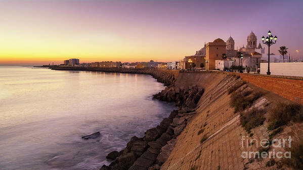 Sunrise Poster featuring the photograph Cadiz Panorama at Dusk Andalusia Spain by Pablo Avanzini