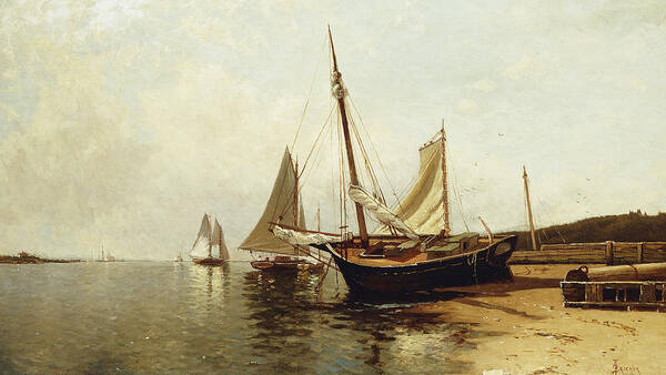 Beach Poster featuring the painting Calm Morning, Portland Harbor by Alfred Thompson Bricher