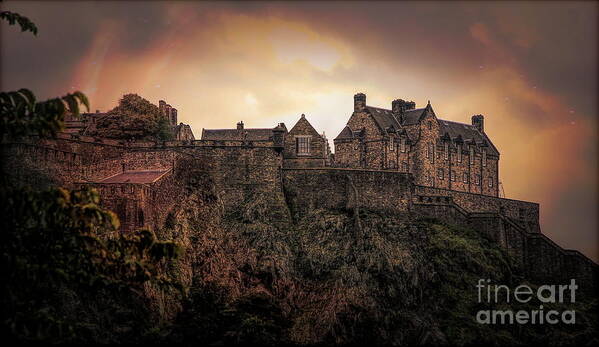 Edinburgh Poster featuring the digital art Castle Rock Edinburgh Travel Scotland by Chuck Kuhn
