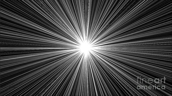 Abstract Poster featuring the digital art Celestial Sunburst Digital Art 1 Black and White by Ricardos Creations