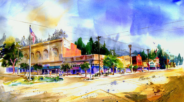 Auburn California Poster featuring the painting Central Square Auburn by Joan Chlarson