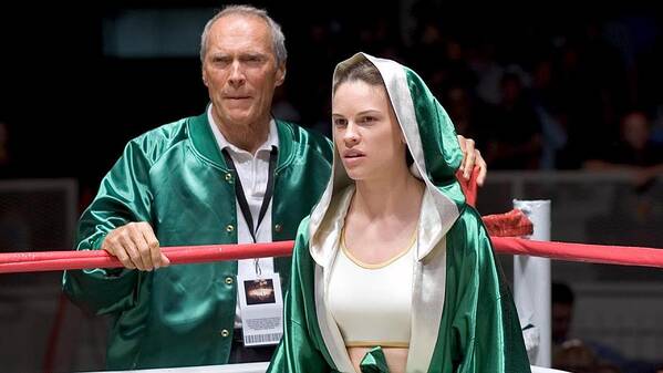 Clint Eastwood And Hillary Swank Million Dollar Baby Publicity Photo 2004 Poster featuring the photograph Clint Eastwood and Hillary Swank Million Dollar Baby publicity photo 2004 by David Lee Guss