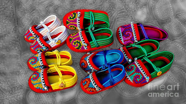 Children Poster featuring the digital art Crafted Children's Shoes Of Northwest Thailand by Ian Gledhill