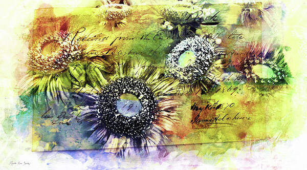 Martha Ann Poster featuring the painting Decorative Sunflowers Mixed Media A772016 by Mas Art Studio