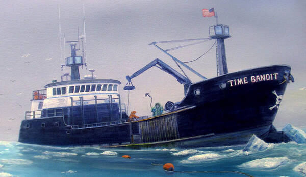 Seascape Poster featuring the painting F/v Time Bandit Closeup by Wayne Enslow