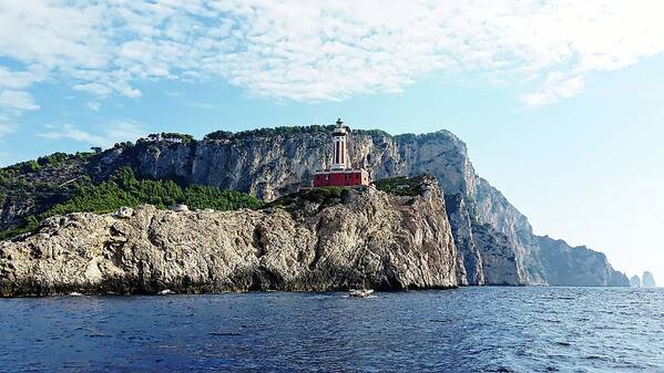 Europe Poster featuring the digital art Faro Lighthouse - Ise of Capri by Joseph Hendrix