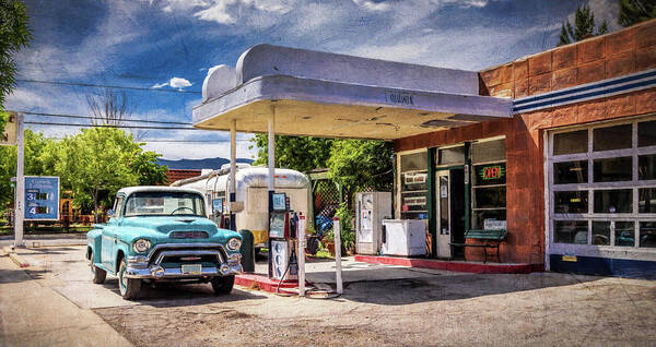Vintage Trucks Poster featuring the digital art Fill 'Er Up by Wes Iversen