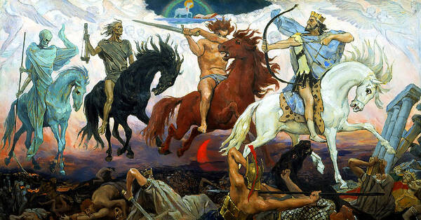 Four Horsemen Of The Apocalypse Poster featuring the painting Four Horsemen of the Apocalypse by Victor Vasnetsov