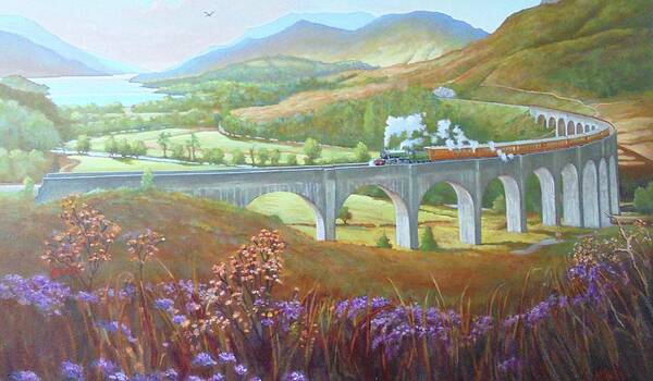 Glenfinnan Poster featuring the painting Glenfinnan Viaduct by Mike Jeffries