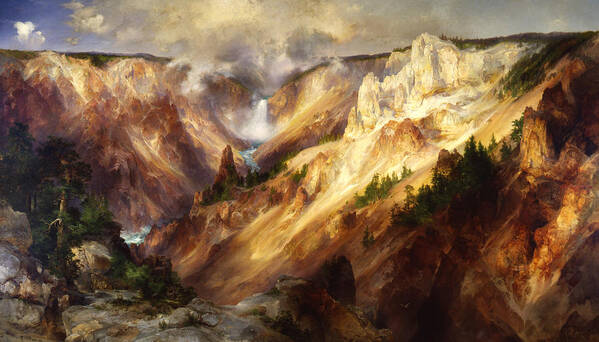 Great Falls Of Yellowstone Poster featuring the digital art Grand Canyon Of The Yellowstone by Thomas Moran