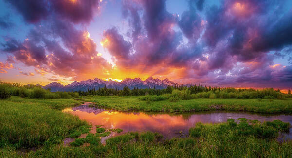 Sunset Poster featuring the photograph Grand Sunset in The Tetons by Darren White