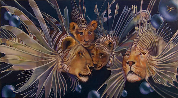 Lion Poster featuring the painting Kindred Lionfish by Patrick Anthony Pierson