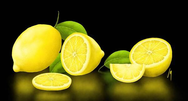 Lemon Poster featuring the painting Lemons-black by Veronica Minozzi
