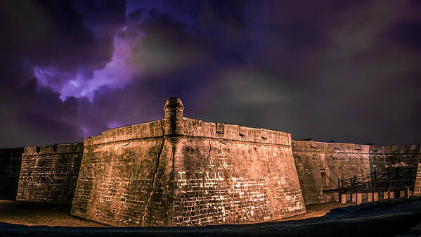 America Poster featuring the photograph Lightning Over Castillo de San Marcos National Monument by Traveler's Pics