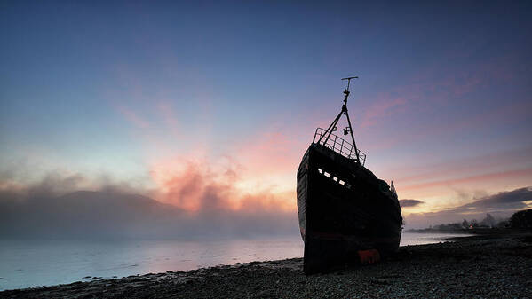 Sunset Poster featuring the photograph Loch Linnhe Misty Shipwreck by Grant Glendinning