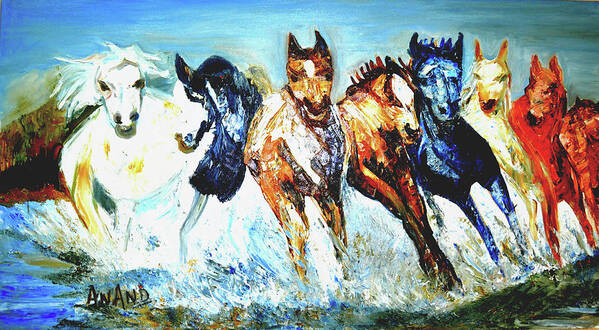 Majestic Horses Poster featuring the painting Majestic Horses by Anand Swaroop Manchiraju