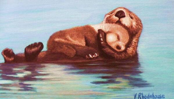 Otter Poster featuring the painting Mama and Baby Otter by Victoria Rhodehouse