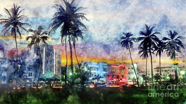 South Beach Poster featuring the photograph Miami Beach Watercolor by Jon Neidert