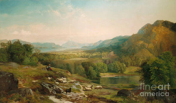 Thomas Moran Poster featuring the painting Minding the Flock by Thomas Moran