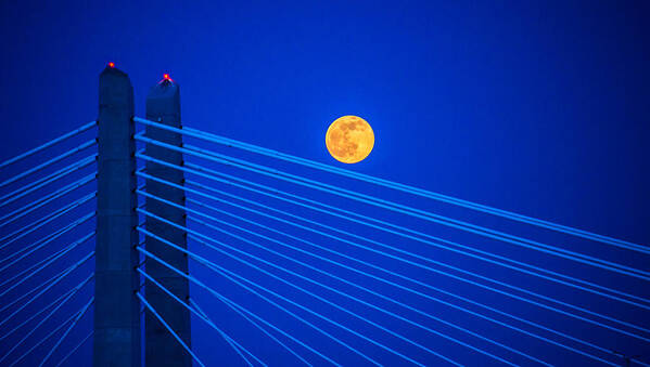 Moon Poster featuring the photograph Moon Over a Bridge by Jerry Cahill