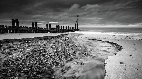 Beach Poster featuring the photograph Mundesley Beach - mono by James Billings