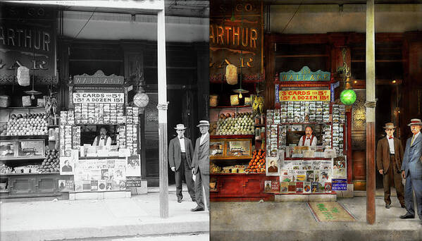 Self Poster featuring the photograph Newsstand - Standing room only 1908 - Side by Side by Mike Savad