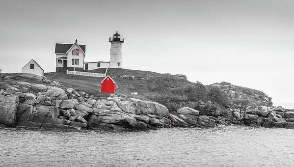 Nubble Lighthouse Poster featuring the photograph Nubble Lighthouse in color and black and white by Doug Camara
