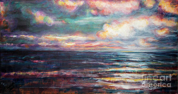 Beach Poster featuring the painting Orange Beach Twilight by Francelle Theriot