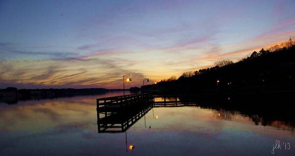 Lori Kingston Poster featuring the photograph Pier Silhouetted in the Sunset on the Coosa River by Lori Kingston