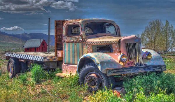 Old Truck Prints For Sale Poster featuring the photograph Classic Flatbed Truck In Pink by Thom Zehrfeld