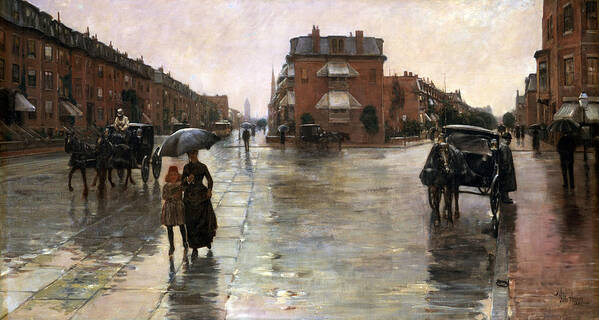 Rainy Day Poster featuring the painting Rainy Day, Boston - 1885 by Eric Glaser