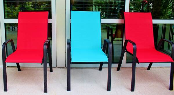 Chair Poster featuring the photograph Red And Blue Chairs by Cynthia Guinn