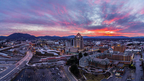 Roanoke Poster featuring the photograph Roanoke Sunset Panoramic 2 by Star City SkyCams