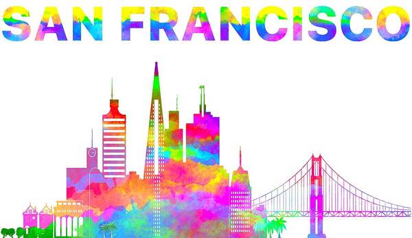 San Francisco Skyline Watercolor Poster featuring the digital art San Francisco Skyline Watercolor by David Millenheft