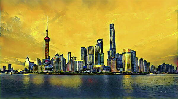 Skyline Poster featuring the digital art Shanghai Skyline - China by Russ Harris