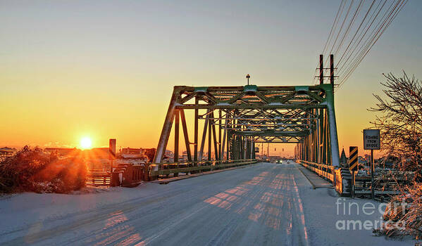 Sunrise Poster featuring the photograph Snowy Bridge by DJA Images