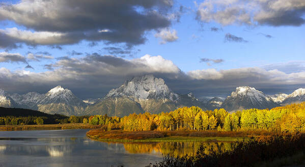 Storm Poster featuring the photograph Storm over the Ox Bow and Mt Moran by Gary Langley