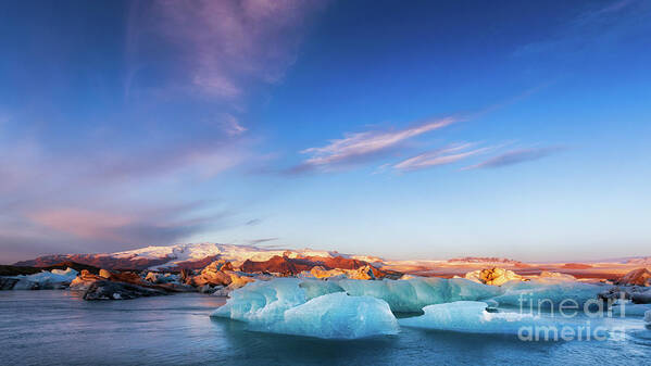 Breiðamerkurjökull Poster featuring the photograph Sunrise at the Iceberg Lagoon by Jerry Fornarotto