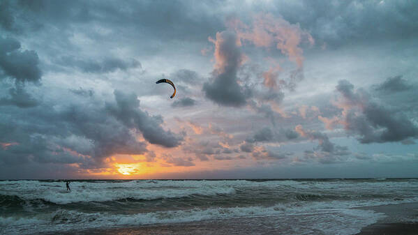 Florida Poster featuring the photograph Sunrise Kiteboarder Delray Beach Florida by Lawrence S Richardson Jr