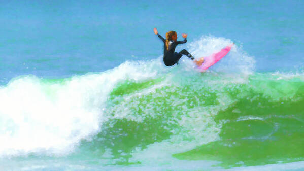 Beach Poster featuring the digital art Surfer Girl Watercolor by Scott Campbell