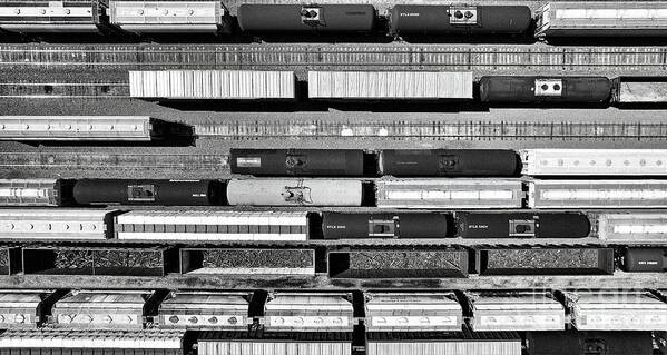 Rail Road Railroad Railway Way Track Tracks Black White Monochrome Ariel Aeriel Arial Aerial Poster featuring the photograph Ten Tracks 0095 by Ken DePue