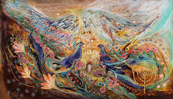 Modern Jewish Art Poster featuring the painting The Angel Wings #3 Spirit of Jerusalem by Elena Kotliarker