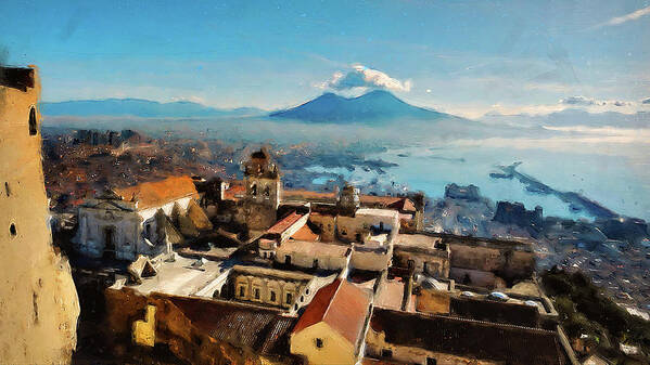 Gulf Of Naples Poster featuring the painting Vesuvio, panorama from Naples - 03 by AM FineArtPrints