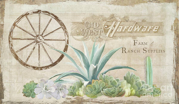 Farm Poster featuring the painting Western Range 4 Old West Desert Cactus Farm Ranch Wooden Sign Hardware by Audrey Jeanne Roberts