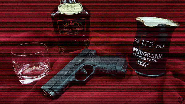 Whisky Poster featuring the digital art Whiskey And Guns by Jorge Estrada