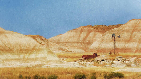 Toadstool Geologic Park Poster featuring the photograph Windmill in the Badlands by Susan Rissi Tregoning