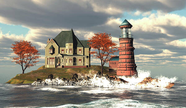 Windy Point Lighthouse.charming Seascape Scene Poster featuring the digital art Windy Point Lighthouse by John Junek